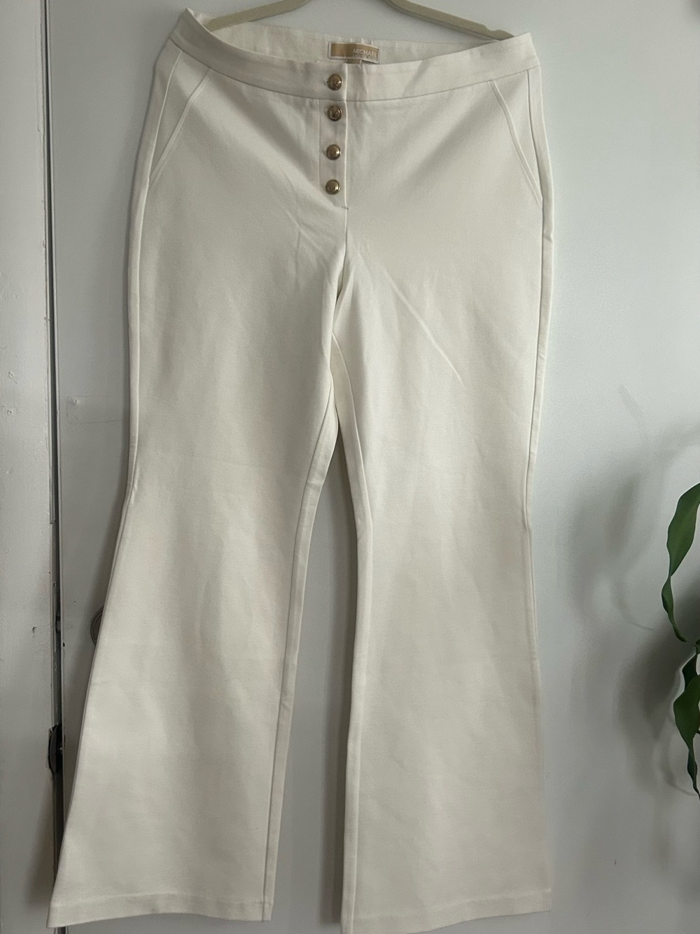 Michael Kors Cream Boot Cut Pants with Gold Buttons